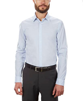 Calvin Klein Men's Dress Shirt Non Iron Stretch Slim Fit Check, Blue Bird, 16" Neck 34"-35" Sleeve