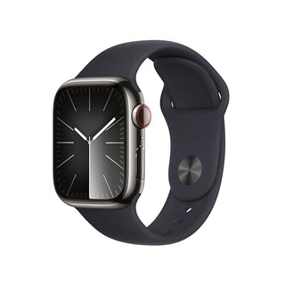 Apple Watch Series 9 [GPS + Cellular 41mm] Smartwatch with Graphite Stainless Steel Case with Midnight Sport Band S/M. Fitness Tracker, Blood Oxygen & ECG Apps, Always-On Retina Display