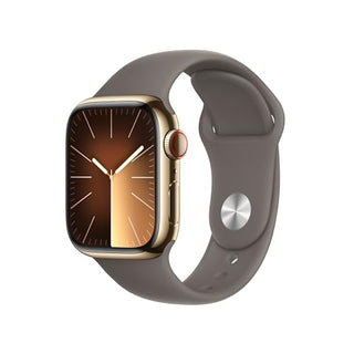 Apple Watch Series 9 [GPS + Cellular 41mm] Smartwatch with Gold Stainless Steel Case with Clay Sport Band M/L. Fitness Tracker, Blood Oxygen & ECG Apps, Always-On Retina Display
