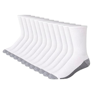 Hanes Men's Max Cushioned Crew Socks, Moisture-Wicking with Odor Control, Multi-Pack, White/Grey Foot Bottom-12, 6-12