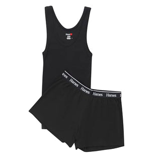 Hanes Women's Originals Loungewear, Comfywear Rib Crop Tank and Sleep Shorts, 2-Piece Set, Black/Black, Medium