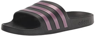 adidas Women's Adilette Aqua Slide Sandal, Black/Matte Purple Metallic/Black, 7