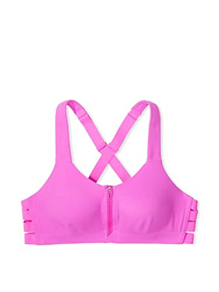 Victoria's Secret Knockout Underwire Sports Bra Zipper Front Closure, High Impact Sports Bras for Women Adjustable, Compression Sports Bra, Athletic Bra, Pink (36C)