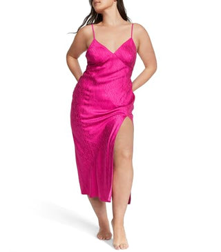 Victoria's Secret Icon Satin Midi Slip, Silk Nightgown, VS Logo, Women's Lingerie, Pink (M)