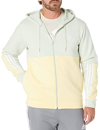 adidas Men's Essentials Colorblock Full Zip Hoodie, Linen Green/Almost Yellow, Medium