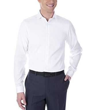 Calvin Klein Men's Dress Shirt Slim Fit Non Iron Herringbone Spread Collar, White, 16" Neck 32"-33" Sleeve