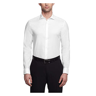 Calvin Klein Men's Dress Shirt Slim Fit Non Iron Stretch Solid French Cuff, White, 16" Neck 34"-35" Sleeve