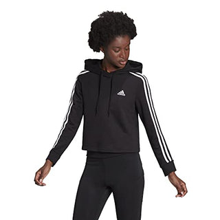 adidas 3-Stripes French Terry Cropped Hoodie Black/White LG