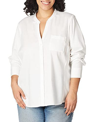 Calvin Klein Women's Plus Size Non-Iron---Knit Combo---Shirt, Birch, 0X