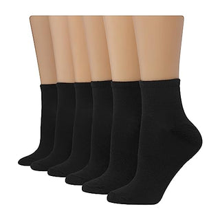 Hanes womens 6-pair Comfort Fit Ankle athletic socks, Black, 5-9 US