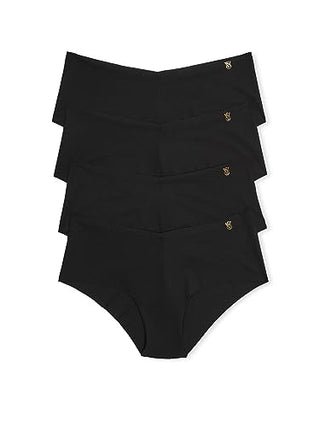 Victoria's Secret No Show Cheeky Panty Pack, Raw Cut Edges, Cheeky Underwear for Women, 4 Pack, Black (M)