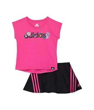adidas Girls' 2 Piece Graphic Tee & Skort Set, Pink, 6