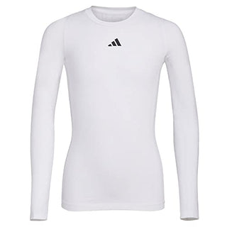 adidas Boys' Moisture Wicking Compression T-Shirt Techfit Athletic Long Sleeve Tee, White/Chest Logo, Large (14/16)