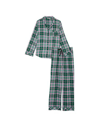 Victoria's Secret Flannel Long Pajama Set, PJ Set for Women, 2 Piece Lounge Set PJs, Flannel Pajamas, Women's Sleepwear, Green (XS)