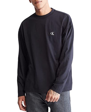 Calvin Klein Men's Relaxed Fit Archive Logo Crewneck Long Sleeve Tee, Black Beauty, Large