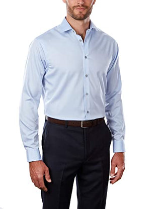 Calvin Klein Men's Regular Fit Non Iron Herringbone Spread Collar Dress Shirt, Blue, 16" Neck 34"-35" Sleeve