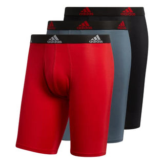 adidas Men's Performance Long Boxer Brief Underwear (3-Pack), Scarlet Red/Black/Onix Grey, X-Large