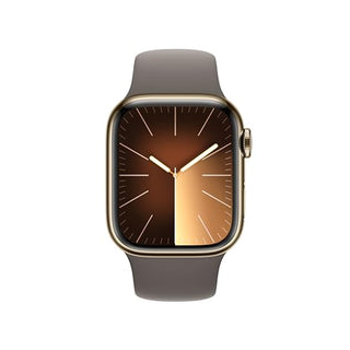 Apple Watch Series 9 [GPS + Cellular 41mm] Smartwatch with Gold Stainless Steel Case with Clay Sport Band M/L. Fitness Tracker, Blood Oxygen & ECG Apps, Always-On Retina Display