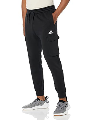 adidas Men's Essentials Fleece Regular Tapered Cargo Pants, Black/White, Large
