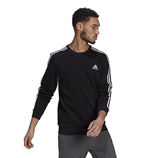 adidas Men's Essentials Fleece 3-Stripes Sweatshirt, Black/White, X-Large