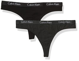 Calvin Klein Women's Motive Cotton Multipack Thong Panty, Charcoal Heather/Black, Medium