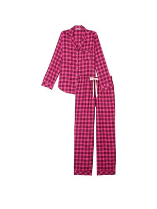 Victoria's Secret Flannel Long Pajama Set, PJ Set for Women, 2 Piece Lounge Set PJs, Flannel Pajamas, Women's Sleepwear, Pink (XS)