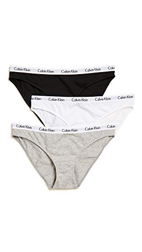 Calvin Klein Women's Carousel Logo Cotton Stretch Bikini Panties, 3 Pack, Black/White/Grey Heather, Small