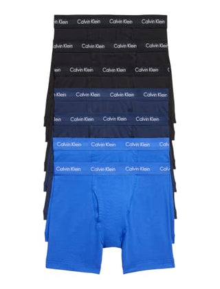 Calvin Klein Men's Cotton Stretch 7-Pack Boxer Brief, 3 Black, 2 Blue Shadow, 2 Cobalt Water, M