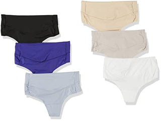 Hanes Women's Panties Pack, Smoothing Microfiber No-Show Underwear, May Vary, Assorted Colors, 6-Pack Thongs, 7