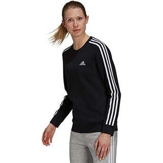 adidas Women's Essentials 3-Stripes Fleece Sweatshirt, Black/White, Small