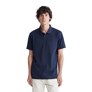 Calvin Klein Men's Smooth Cotton Monogram Logo Polo Shirt, Dark Sapphire, Large