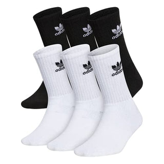 adidas Originals Kids-Boy's/Girl's Trefoil Cushioned Crew Socks (6-Pair), White/Black, Large