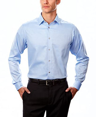 Calvin Klein Men's Dress Shirt Regular Fit Non Iron Stretch Solid, Stream, 16" Neck 34"-35" Sleeve