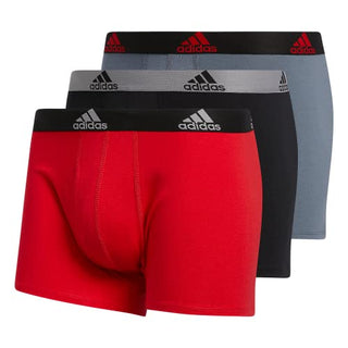 adidas Men's Stretch Cotton Trunk Underwear (3-Pack), Scarlet Red/Black/Onix Grey, Medium
