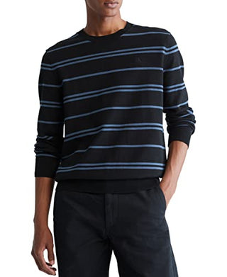 Calvin Klein Men's Compact Cotton Stripe Crewneck Sweater, Black