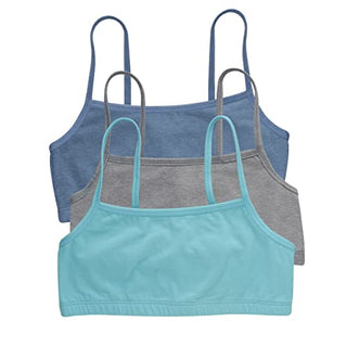 Hanes Women's String Pack, Low-Impact Bra, Cooling Stretch Cotton Bralette, 3-Pack, Denim Jacket/Concrete Heather/Ultra Blue, Medium