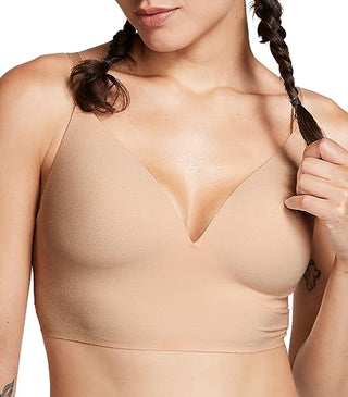 Victoria's Secret Pink Loungin Wireless Push Up Bra, Padded, Cropped, T Shirt Bras for Women, Beige (XS)