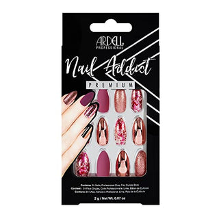 Ardell Nail Addict Premium Artificial Nail Set, Chrome Pink Foil, 24-Pc, Medium, Almond-Shape, DIY Press-On Nails, Quick and Easy To Use, with Glue, Cuticle Stick and Nail File