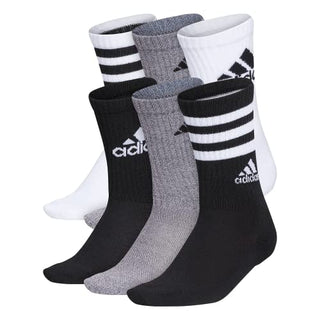adidas Kids-Boy's/Girl's Mixed Graphic Athletic Cushioned Crew Socks (6-Pair), White/Onix Grey/Black, Medium