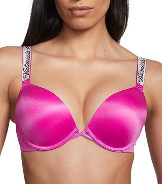 Victoria's Secret Bombshell Shine Strap Push Up Bra, Add 2 Cups, Plunge Neckline, Lace, Bras for Women, Very Sexy Collection, Pink (34C)