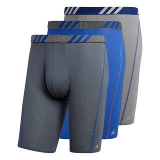 adidas Men's Sport Performance Mesh Long Boxer Brief Underwear (3-Pack), Onix Grey/Bold Blue, Large
