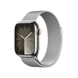 Apple Watch Series 9 [GPS + Cellular 41mm] Smartwatch with Silver Stainless Steel Case with Silver Milanese Loop. Fitness Tracker, Blood Oxygen & ECG Apps, Always-On Retina Display