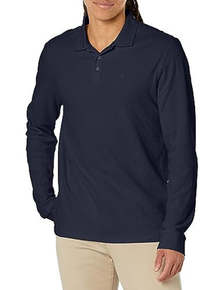 Calvin Klein Men's Long Sleeve Smooth Cotton Polo Shirt Dark Sapphire