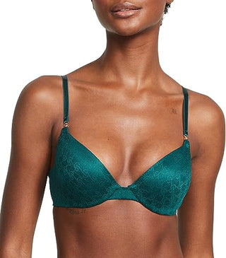 Victoria's Secret Icon Push Up Demi Bra, Custom Padding, VS Monogram Lace, Bras for Women, Very Sexy Collection, Green (34C)