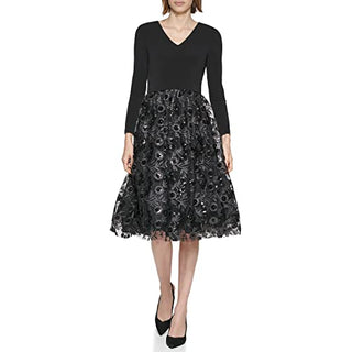 Calvin Klein Women's Jersey Top Slace Skirt Dress, Black, 4
