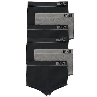 Hanes Women's Originals Seamless Stretchy Ribbed Boyfit Panties, Assorted Underwear, 6-Pack, 6 Pack-Black/Heritage Grey Marle, Medium