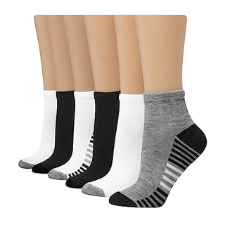Hanes womens 6-pair Comfort Fit Ankle athletic socks, Grey/White/Black, 5 9 US