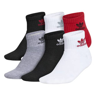 adidas Originals Kids-Boy's/Girl's Trefoil Cushioned Quarter Socks (6-Pair), White/Better Scarlet/Black, Medium