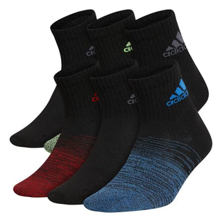 adidas Kids-Boys/Girls Superlite Quarter Socks (6-Pair), Black/True Blue/Signal Green, Medium