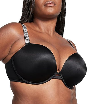 Victoria's Secret Shine Strap Push Up Bra, Adds One Cup Size, Padded, Plunge Neckline, Bras for Women, Very Sexy Collection, Black (34C)